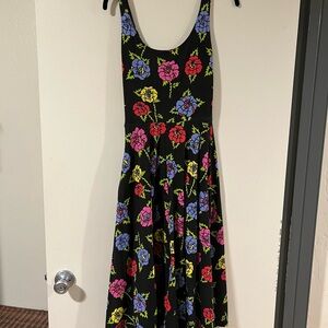 Nooworks Black Midi Dress with Multicolor Thorny Roses Pattern. Size Small.